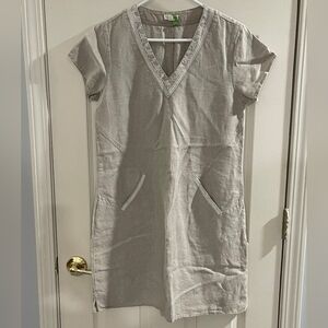 Garnet Hill Womens Cream White Linen Embroidered Pocket-Detail Dress Size 8